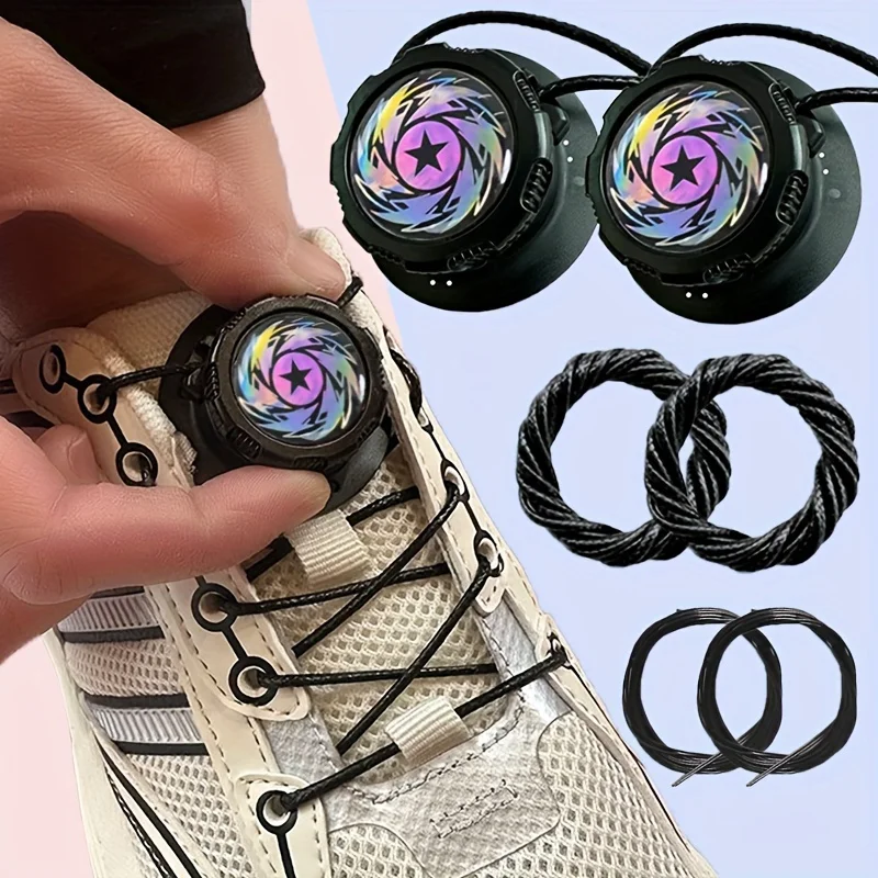 Rotating Buckle Shoelaces - No Tie Quick Lock Lacing System, Strong Thick Rope for Tennis Running Shoes, Sneakers Accessories