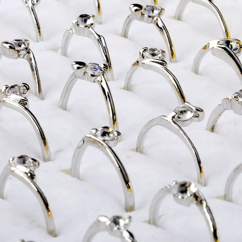 10pcs/Lot Vintage Shiny Crystal Rhinestone Silver Plated Rings For Women Mix Style Fashion Wedding Jewelry Party Gifts