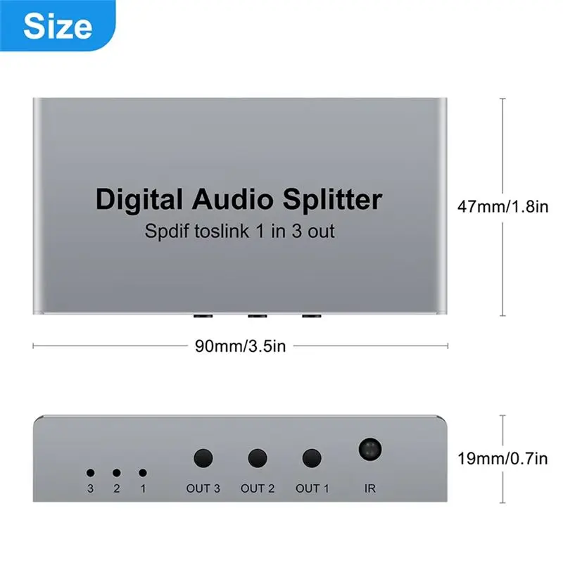 AS95 Digital Optical Splitter 1 in 3 Out SPDIF TOSLINK Audio Adapter, Support LPCM2.0 Dolby Digital 5.1 for Home Theater