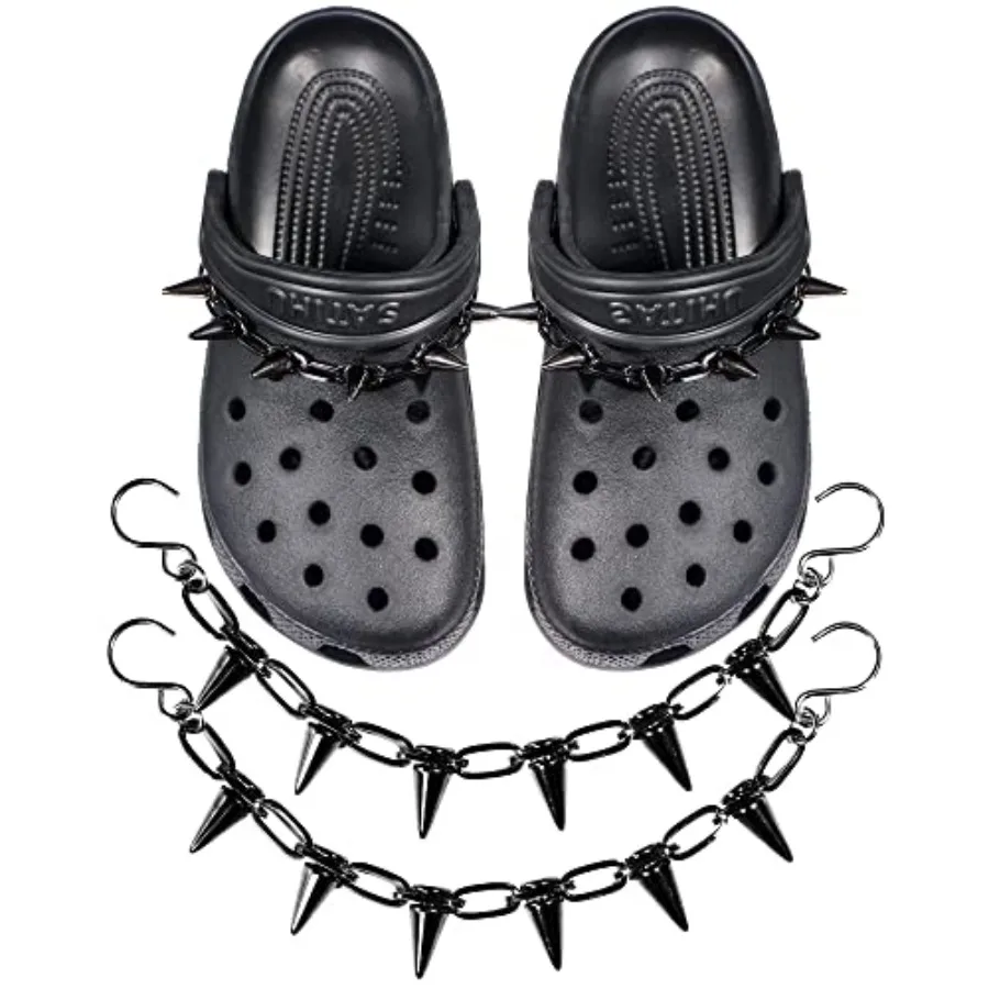 

GIDDITZ 2PCS Shoe Chains Punk Rivet Cone Spike Charms Chain for Shoes Decoration Sandals for Women Girls Man Party Favors Birth