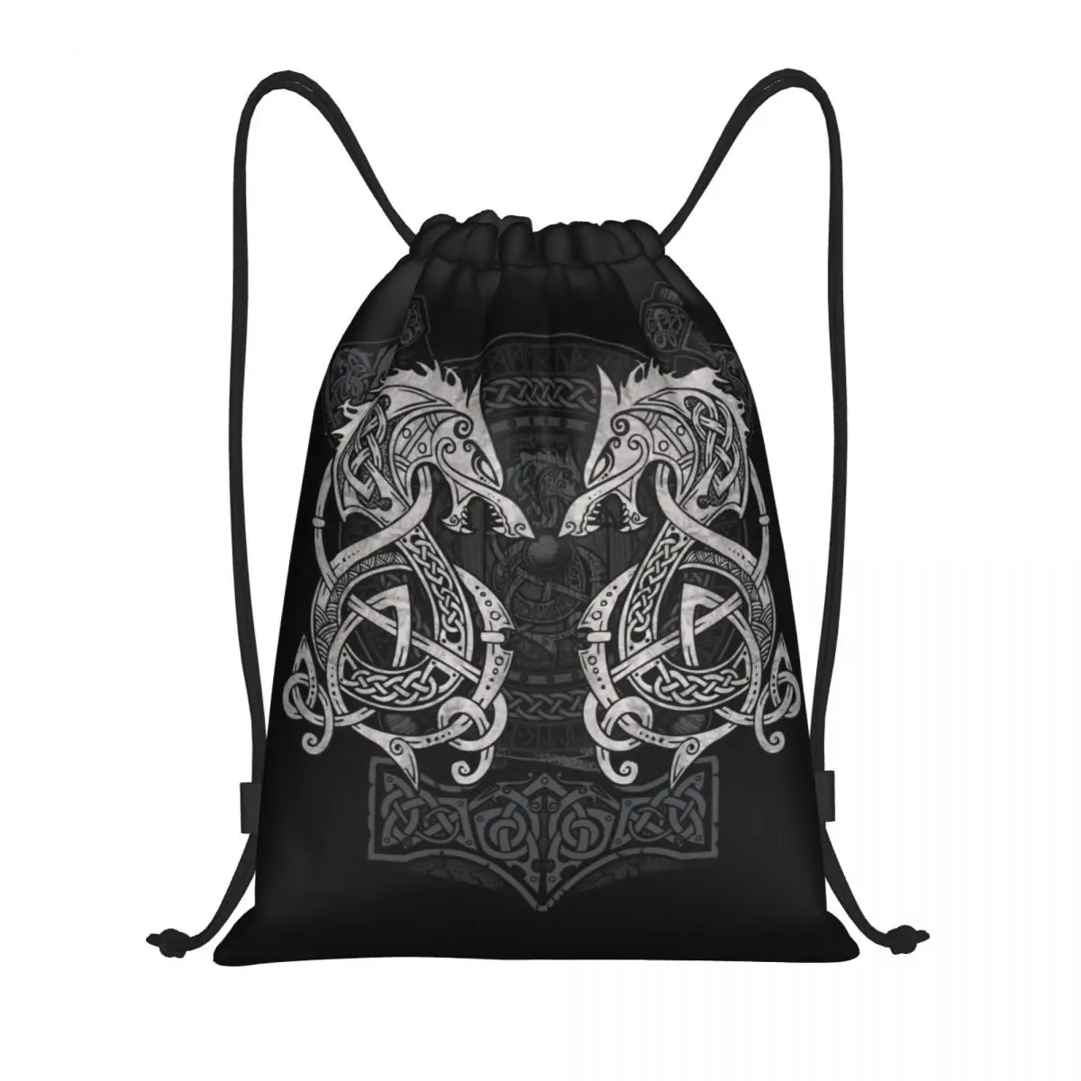 Fighting Fenrir Viking Nordic Monster Wolf Drawstring Backpack Bags Men Women Lightweight Gym Sports Sackpack Sacks for Shopping