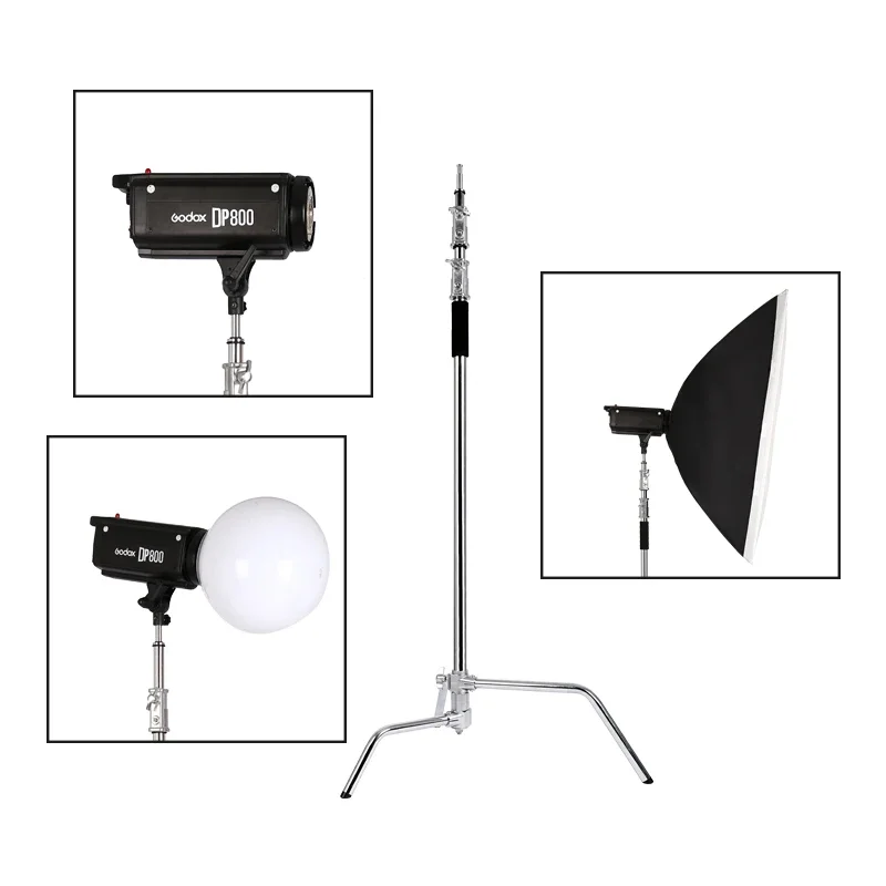 SH 2.6M Heavy Duty Stainless Steel  With Pulley Foldable Tripod Photography C-Stand For Spot Light Softbox Photo Studio