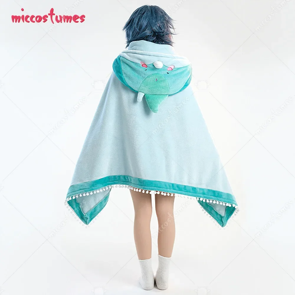 Women's Xiao Derivative Wearable Blanket Green Tassel Hooded Poncho Cloak Kawaii Warm Winter Cape