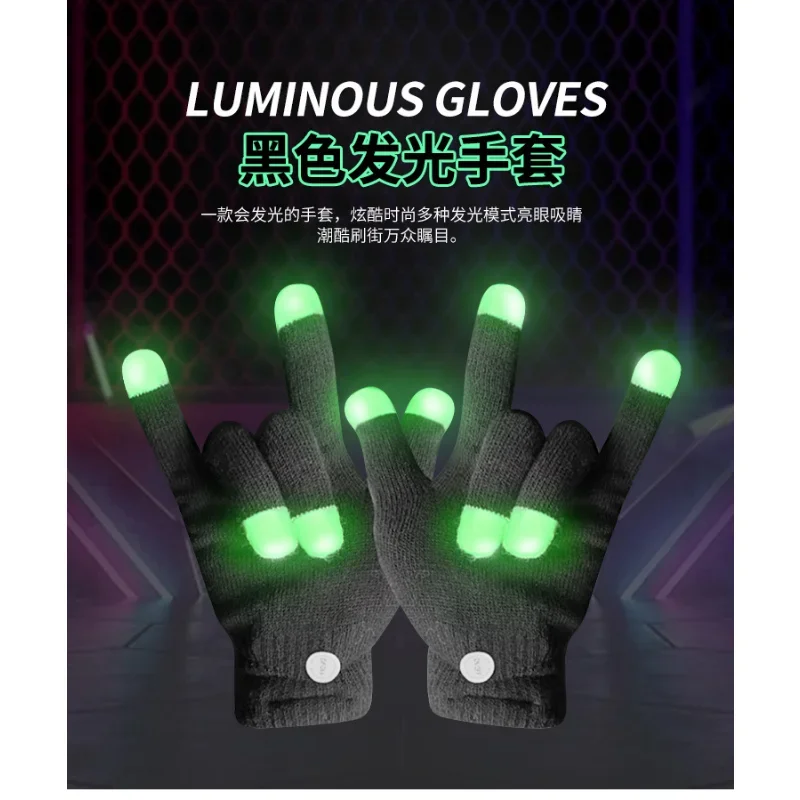 

Christmas Carnival Party Holiday Modeling Gloves Halloween Knitting Black LED Luminous Gloves Fingertip Colorful Flashing Gloves