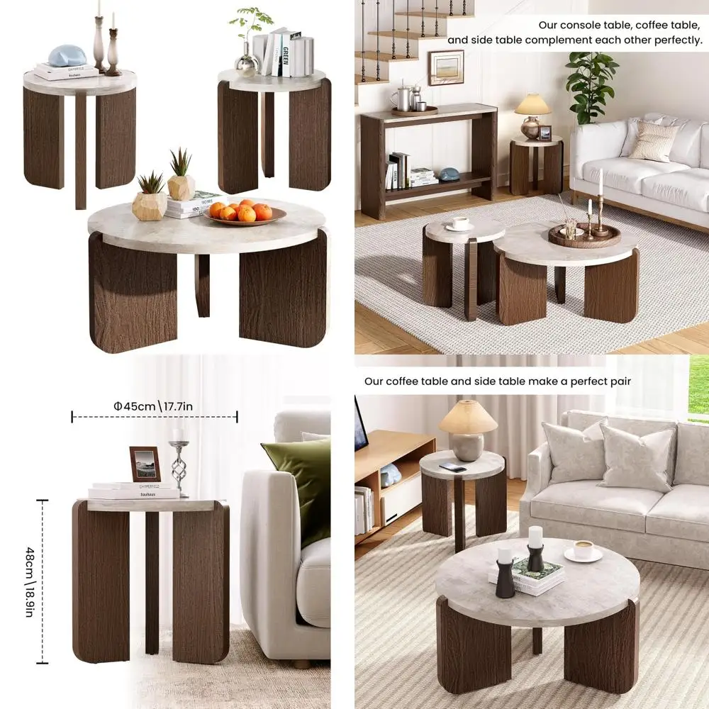 

Modern 3-Piece Marble Coffee and End Table Set for Living Room and Office Use