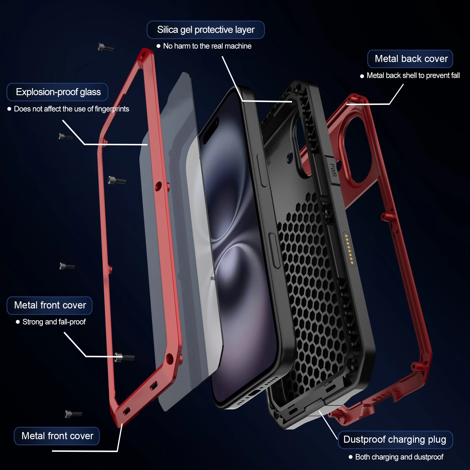 Metall-Rüstung, passend für iPhone 17 Pro Max, 16, 15, 14, 13, 12, 11, XS Max, XR, 6/7/8 – Schutzhülle, All-Inclusive-Dreifachschutz-Gehäuse – Detail 11