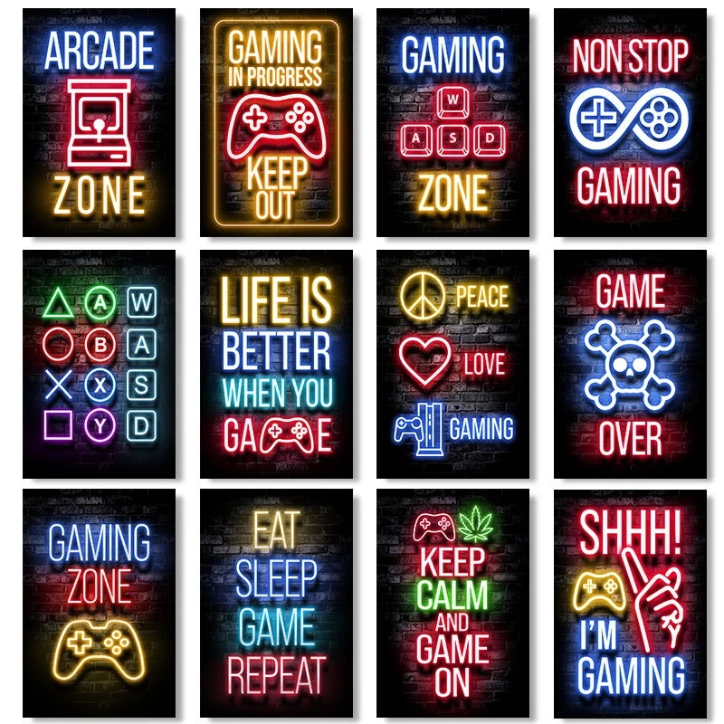 Sleep Game Repeat Gaming Wall Art Poster Prints Gamer Canvas Painting Canvas Picture for Kids Boys Room Decorative Playroom