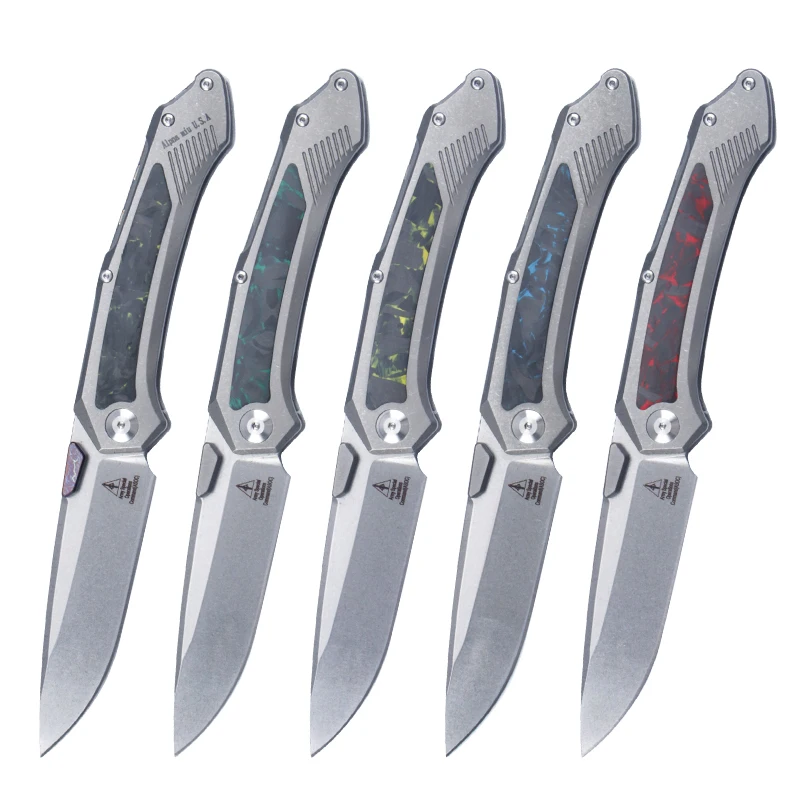 Titanium alloy+S90V multi-functional portable exquisite pattern fruit knife camping folding knife