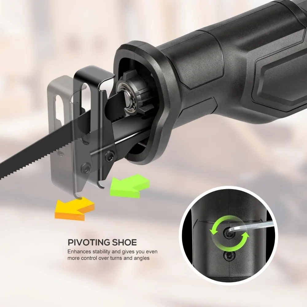 120V Reciprocating Saw, 6.0 Amp Variable Speed Corded with 1-1/8" Stroke, 2800RPM for Wood, Metal, PVC Pipe Cutting