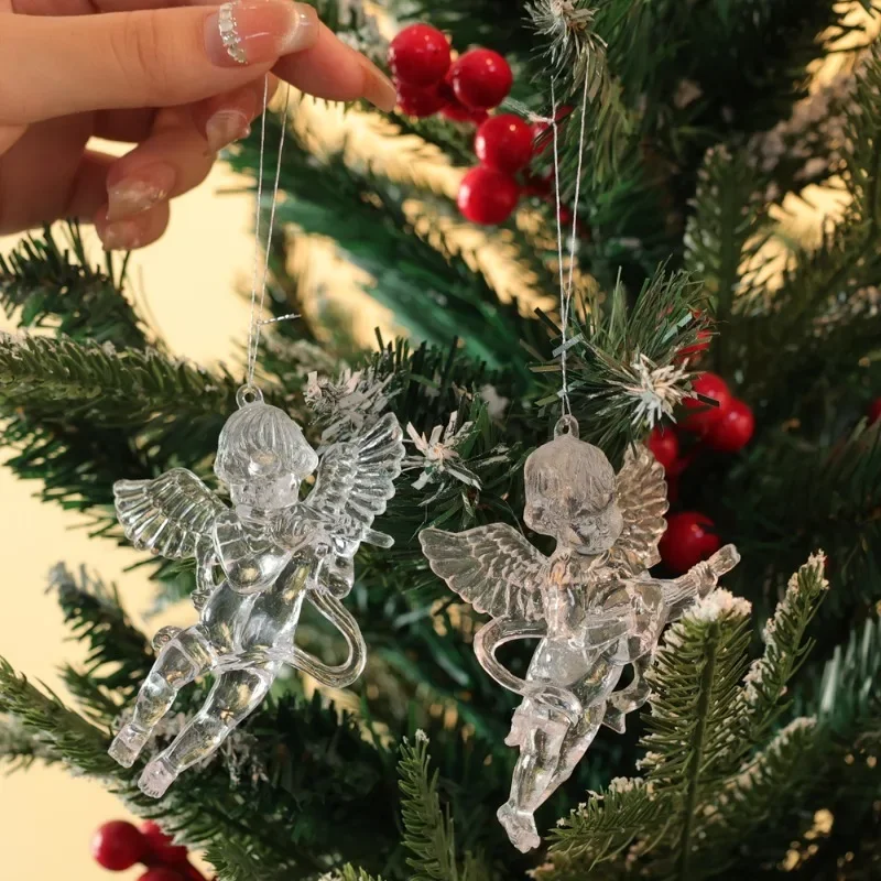 زينة معلقة لشجرة عيد الميلاد ، قلادة ملاك شفافة ، كريستال أكريليك ، شفافة بأجنحة ، ديكور عيد الميلاد ، تقليد ، شتاء