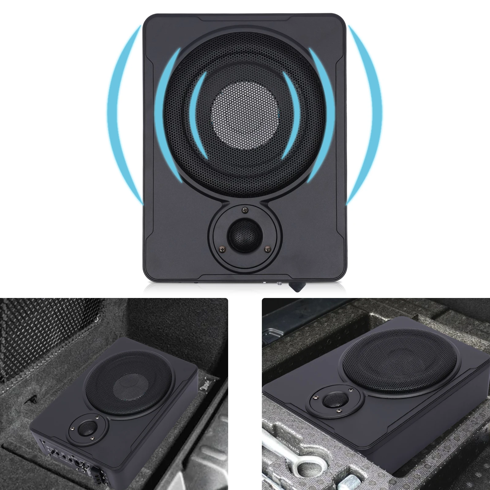 

8" Low-Profile Amplified Subwoofer System,Under Seat Powered Subwoofer Active Hideaway Car Truck Sub,Built-in Amplifier 600W