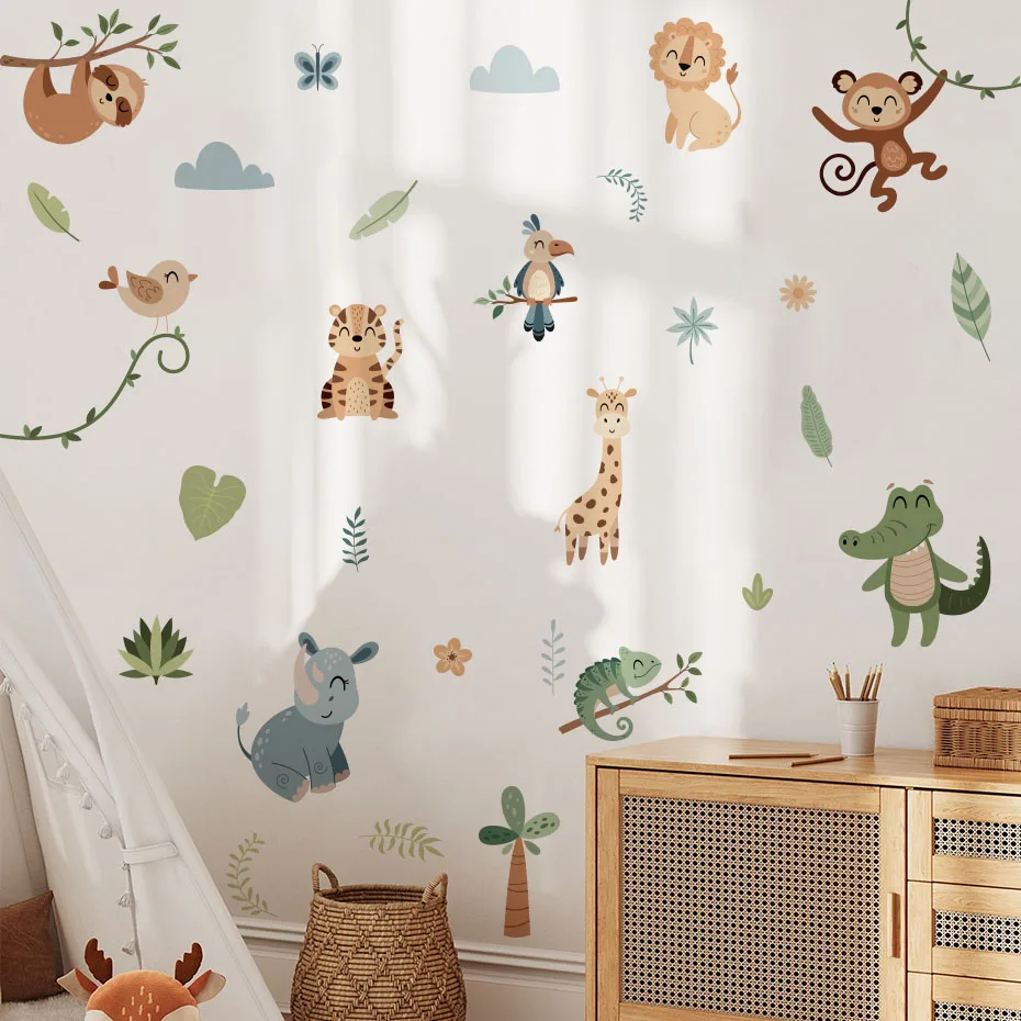 

Cartoon Cute Giraffes Lions Crocodiles Monkeys Animal Wall Stickers for Bedroom Living Room Nursery Decoration Wall Decals