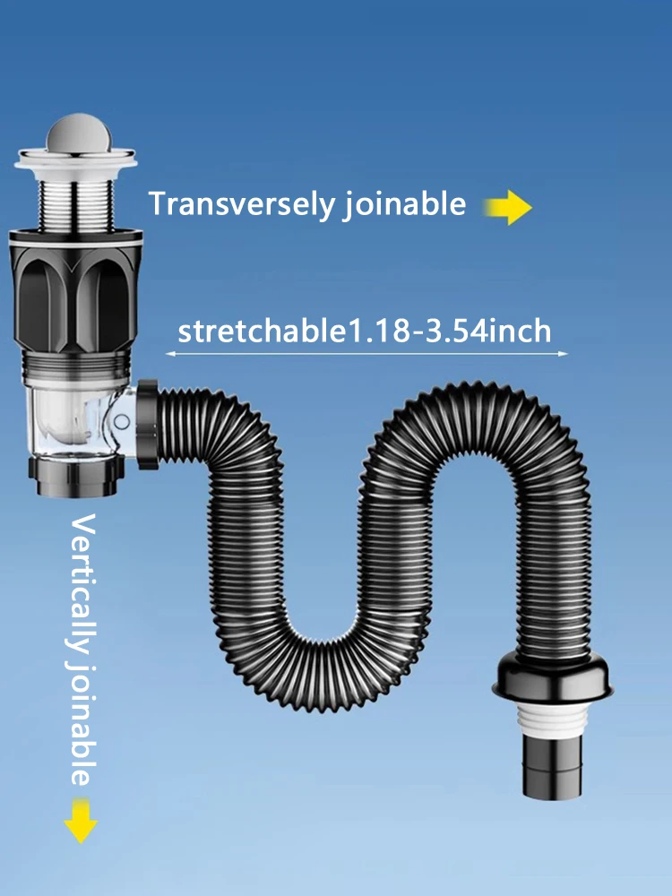 Elastyczna rura spustowa do zlewu, rozszerzalna rura spustowa, regulowana pułapka P do odpływu zlewu kuchennego i usuwania śmieci, Bla