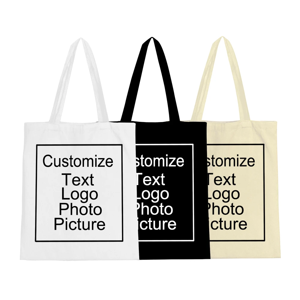 DIY Personal Customized Tote Bag Shopping Add Your Logo Print Original Design Fashion Travel Canvas Shoulder Bags Women Handbags