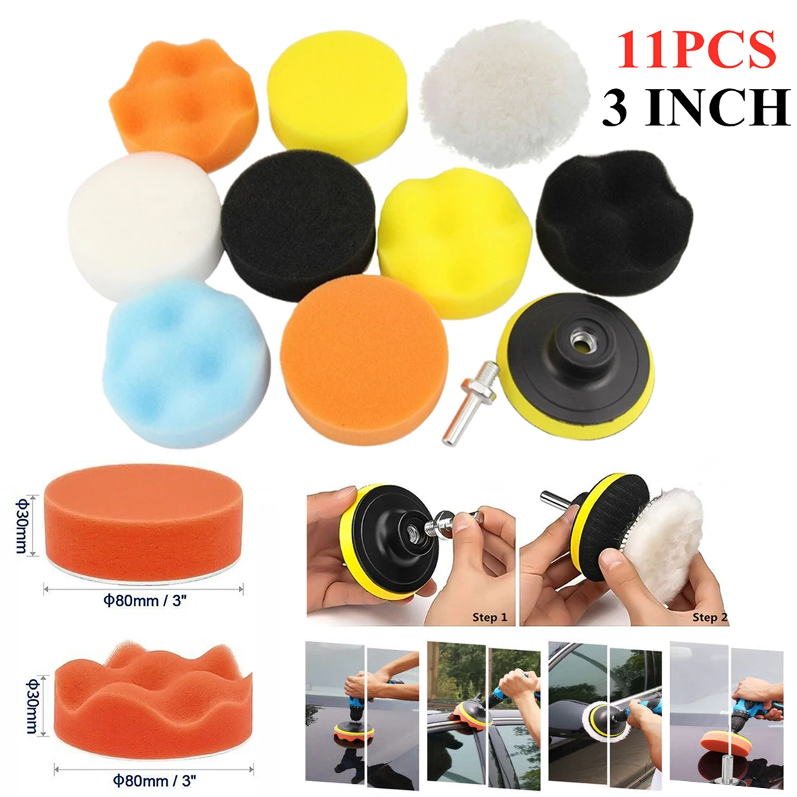 

Car Polishing Sponge Pads Kit Foam Pad Buffer Kit Polishing Machine Wax Pads for Auto Motorcycle motor vehicle Removes Scratches