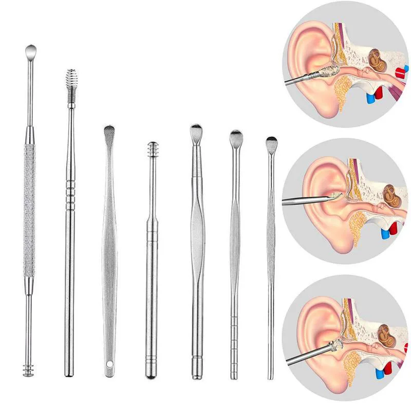 6Pcs/set Stainless Steel Ear Scoop Ear Picking Tool Set Ear Wax Remover Cleaner Ear Cleaning Spoon Ear Protector Ear Picker