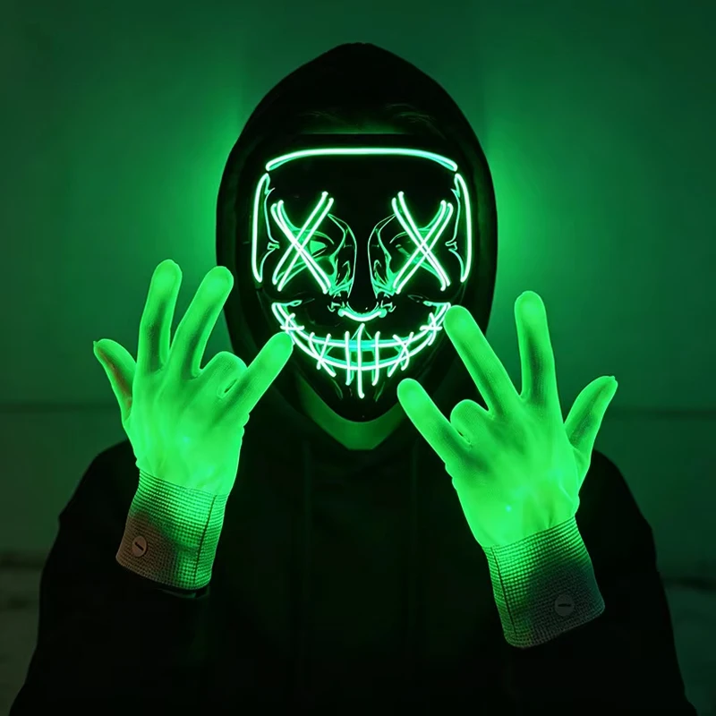 1 paar LED Handschuhe Neon Glowing Halloween Party Licht Requisiten Leuchtende Blinkende Schädel Handschuhe Bühne Kostüm Glow Party Liefert – Detail 5