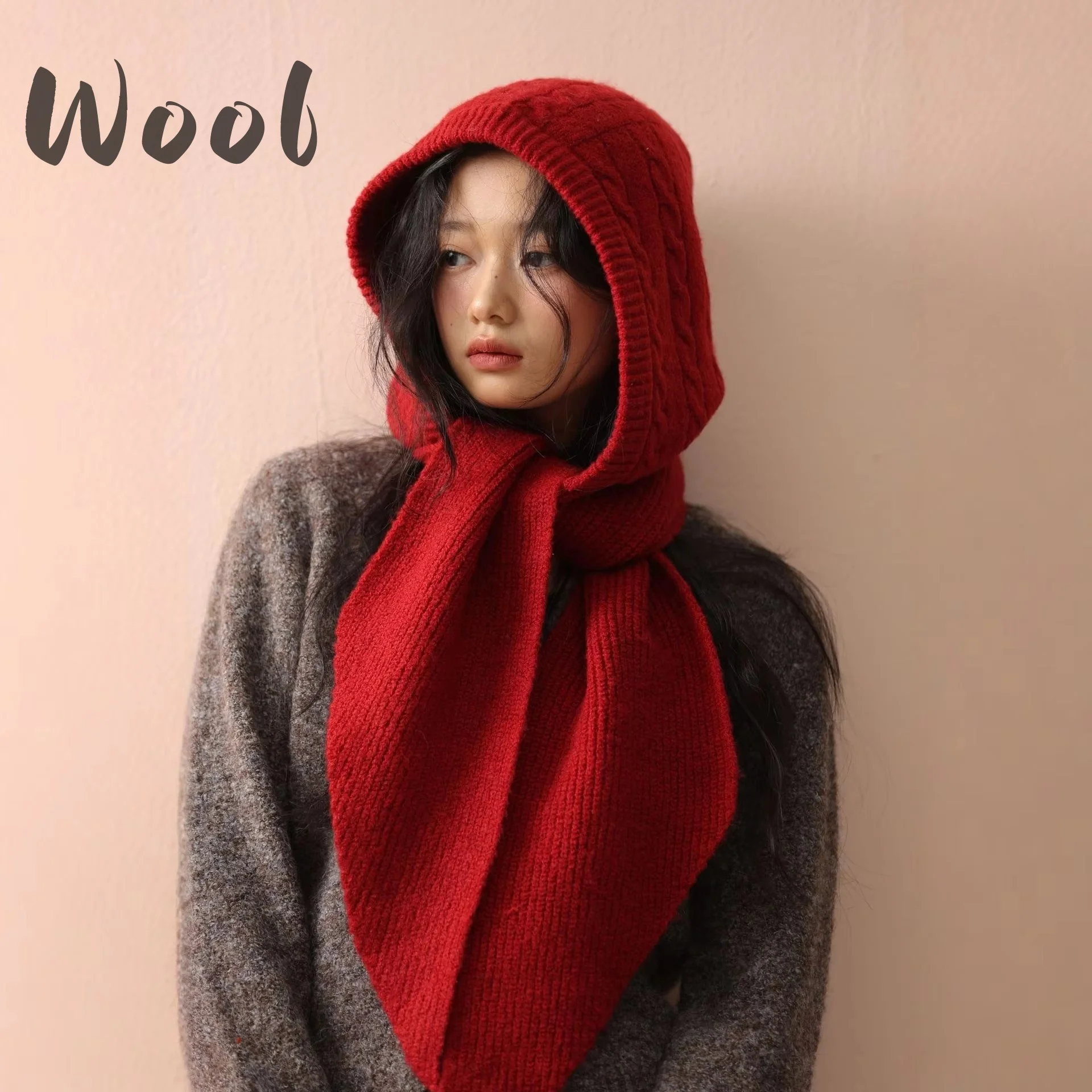 

Вязаный шарф, женский шерстяной зимний теплый шарф, шапка и шарф в одном дизайне, утолщенная шаль, мягкий кашемир, пашмина, новинка