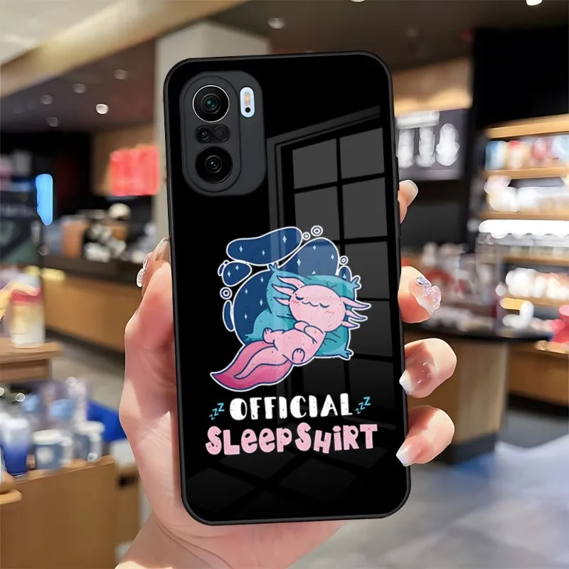 Cute Animal Axolotl Phone Case For Xiaomi Redmi Note 10 10T 11i 11T 11 9 8 11S Poco M4 F3 X3 Pro Glass Design Back Cover image 4