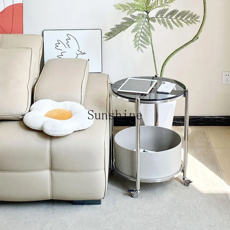 Living room mobile trolley saddle leather creative light luxury modern simple sofa corner few