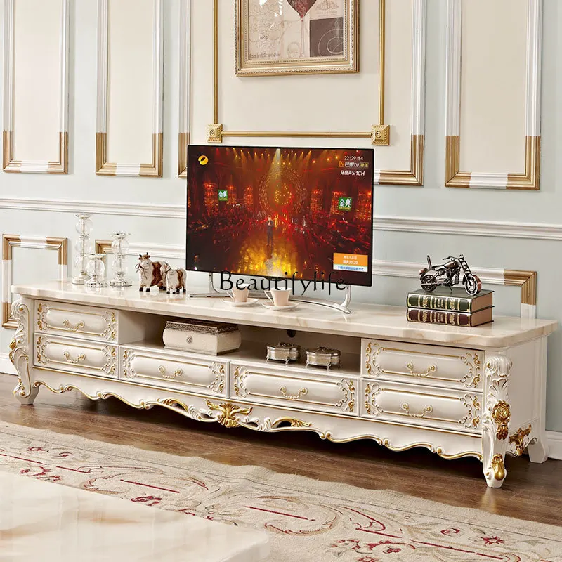 

European marble TV cabinet, all solid wood floor cabinet, modern and simple