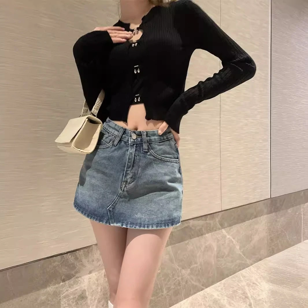 

Новые женские джинсовые мини-юбки с боковым разрезом в корейском стиле: сексуальные, универсальные, в стиле ретро, для уличной моды, повседневные, для стильных девушек