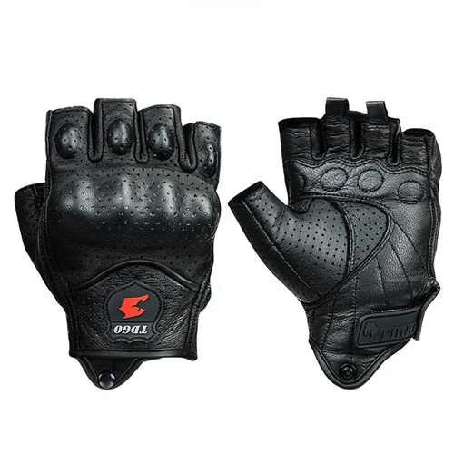 Guantes sin dedos para motocicleta de Verano, accesorios de piel de cabra, Guantes de medio dedo para Motocross, Guantes para Moto Verano