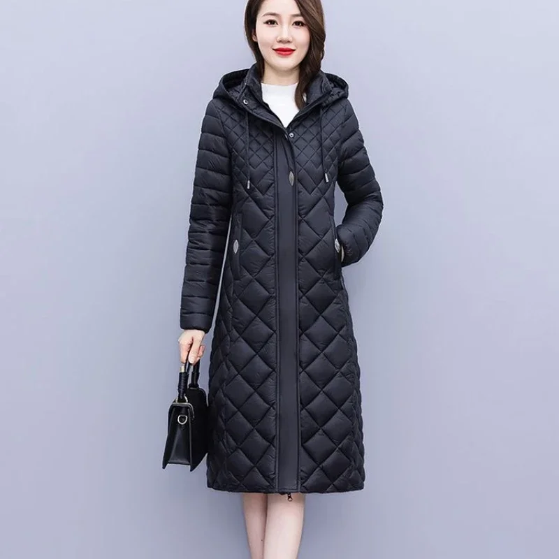 2023 Long Down Cotton Cotton-padded Jacket Winter Parka Hooded Coat Long Sleeve Slim Jacket Korean Fashion Warm Outerwear