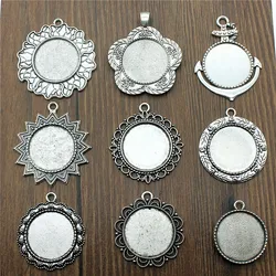 5pcs Fit 25mm Round Glass Cabochon Base Setting Pendant Tray For Jewelry DIY Making Antique Silver Color FM4031