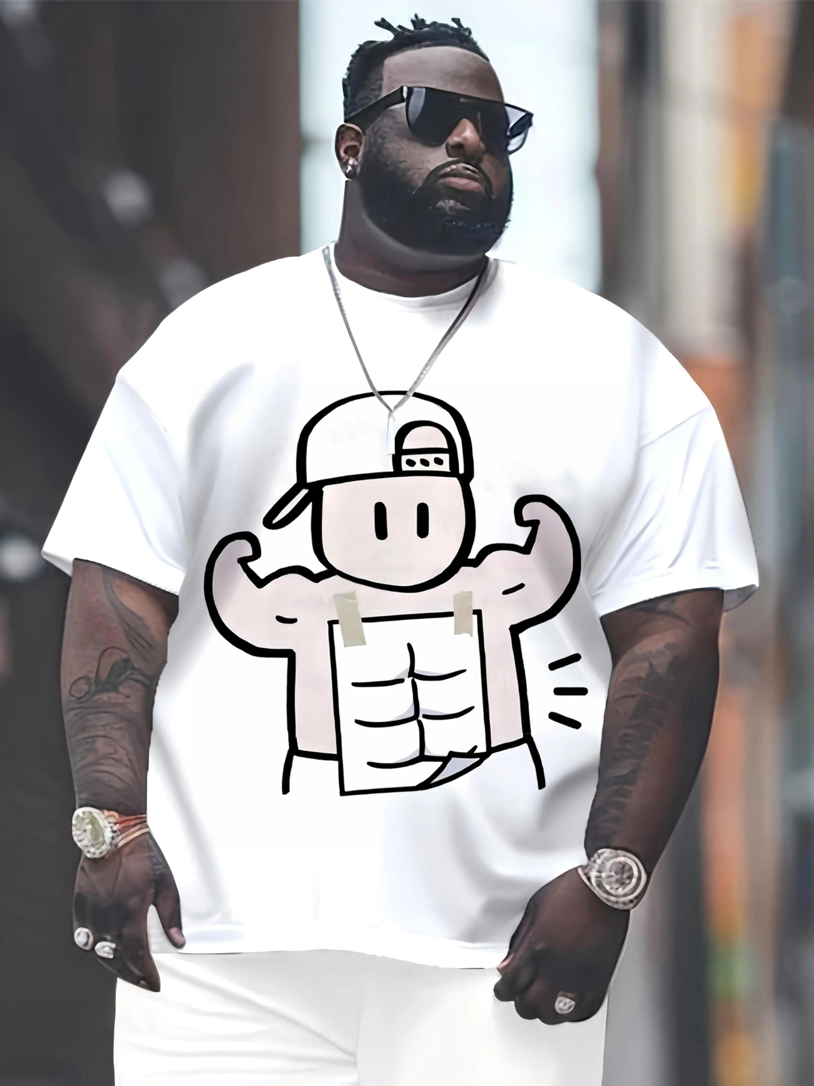 Men'S Niche Short Sleeve T-Shirt, Cute Muscle Man Print, Men'S Sporty Short Sleeve, Loose Fit, Breathable Top, Plus Size Casual Shirt, Plus Size Machine Washable T-Shirt, Machine Washable (Men'S Fashion)