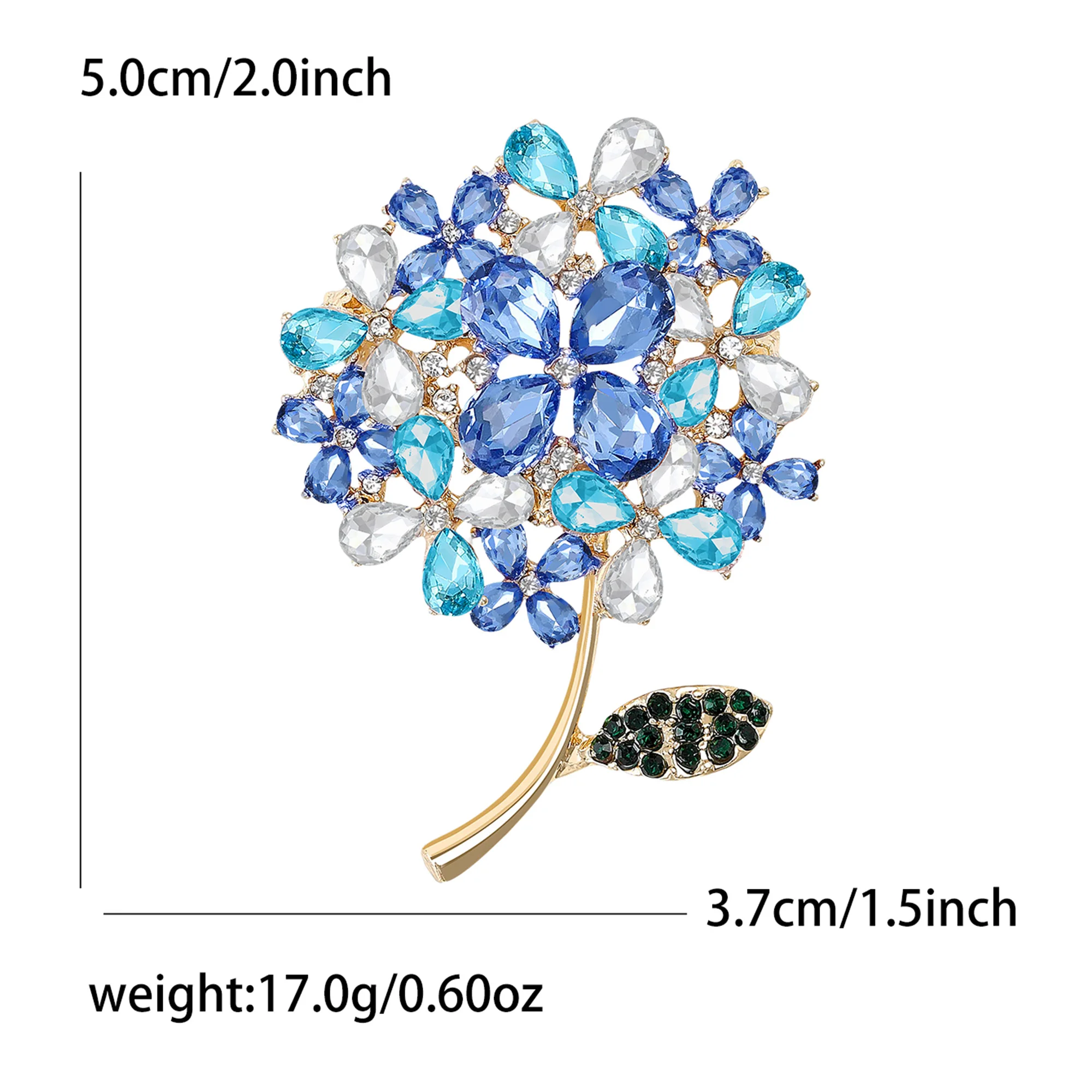 Beaut & Berry Broches clássicos de hortênsia com strass para mulheres, alfinetes de plantas, presentes para festa de amigos, acessórios de joias para banquetes