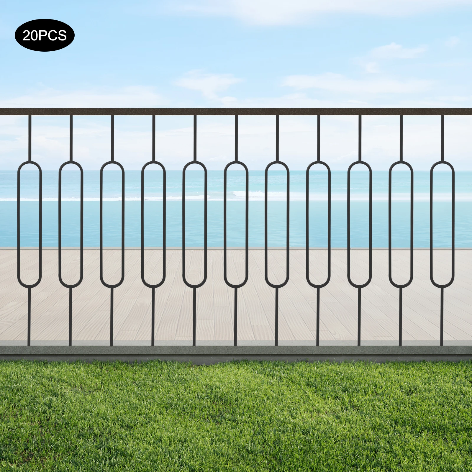 

Commercial-Grade Wrought Iron Stair Balusters - 20-Pack Black Metal Spindles for Indoor/Outdoor Safety