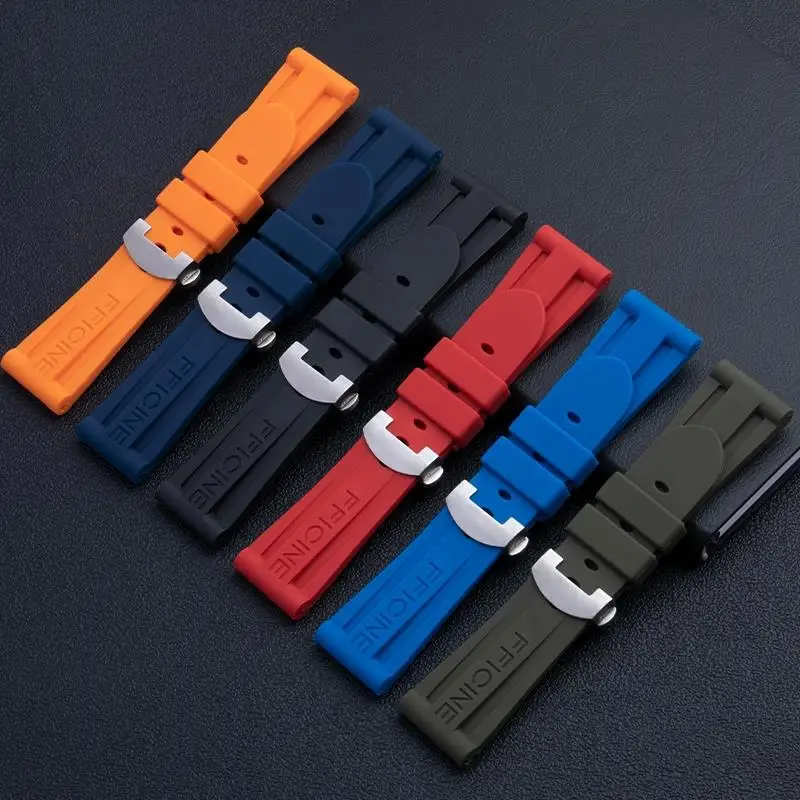 SCHIK Soft Nature Rubber 26mm Black Blue Red Orange Green Waterproof Watchband For Panerai Strap 47mm Dial Wristband Folding