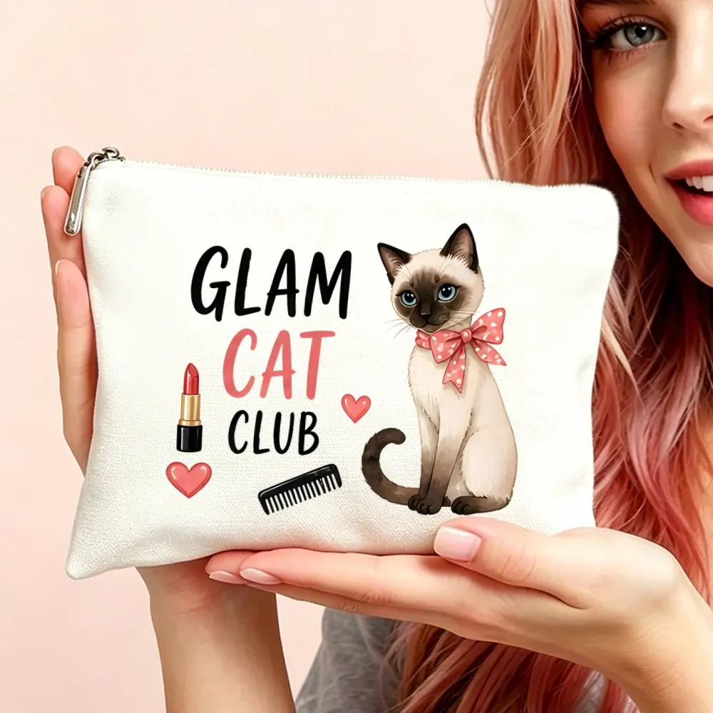 1pc Makeup Cosmetic Bag and Toiletry Pouch Gift Pouch for Women Glam Siamese Cat Club Cosmetic Bag for Mom Daughters Friends