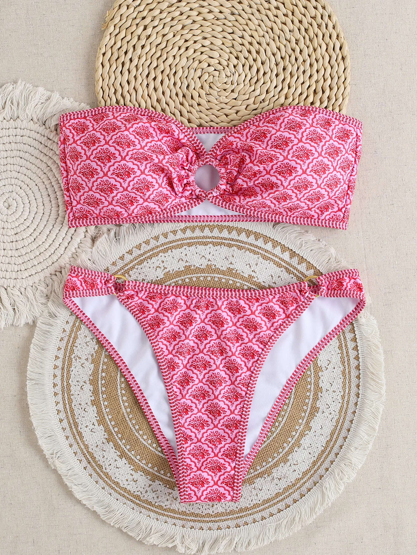 

White Swimwear 2 Piece Strapless Swimsuit Women Sexy Bandeau Backless Bikini Set Lace-up Patchwork Beach Bathing Suit 2025 New