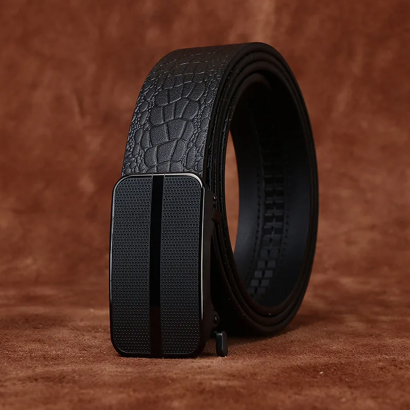 3.4cm Crocodile Pattern Stainless Steel Automatic Buckle Belt Men Genuine Leather Top Layer Cowhide Business Formal Pants Belt