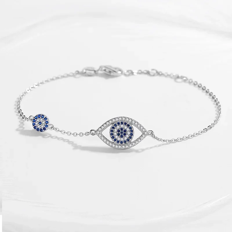 TONGZHE Evil Eye Bracelet 925 Sterling Silver Blue Main Stone Jewelry Link Bracelets For Women Lucky Luxury Pulseira Feminina