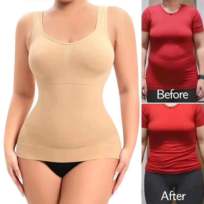 

Classic Women Slimming Body Shaper Compression Shirts Built-in Bra Tank Top Abdomen Belly Control Vest Underwear Waist Trainer