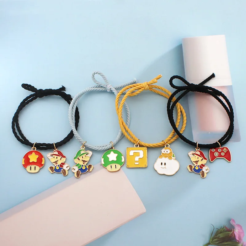 

Cartoon Super Mario Headband Hair Loop Cute Gift for Boyfriend and Girlfriend Couple Small Rubber Band Bracelet Wholesale