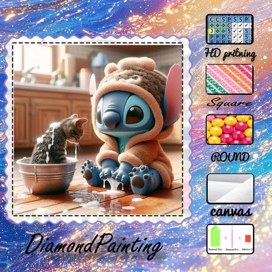 1 Stück - 5D-DIY - Beflockter Stoff - Spezialbohrer - Diamantmalerei-Set - Niedliches Alien-Objekt - Mosaik - Diamantkunst