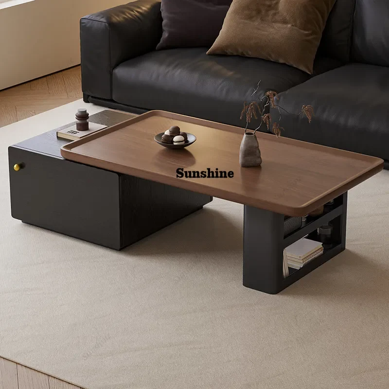 

Medieval retro solid wood coffee table light luxury high-end living room retractable tea tableTJ