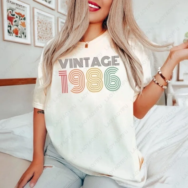 Vintage 1986 Unisex Adult Cotton T-Shirt 40th Birthday Gift for Women Retro Men O-neck Printed Tee Ropa Mujer Male Camisetas