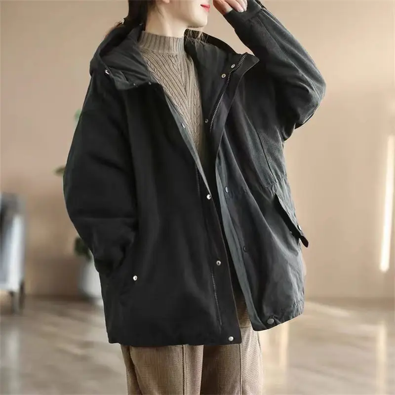 Winter Bovenkleding Patchwork Hooded Vrouwen Art Verdikte Warme Kleding Katoen Gewatteerde Jas Korte Jas Gewatteerde Parka Jaqueta T744