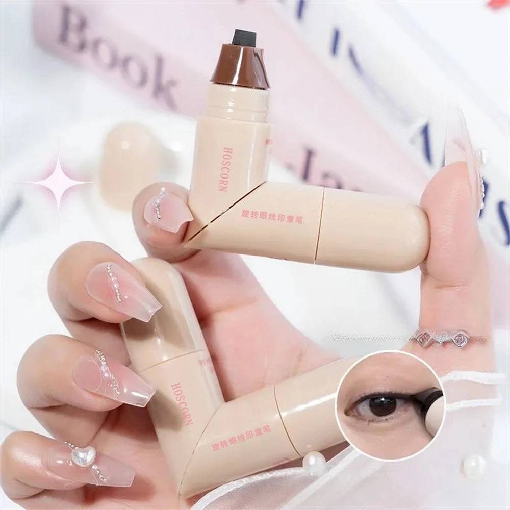 Rotierender integrierter Eyeliner-Stempelstift mit Doppelkopf für One-Touch-Anwendung, schnell trocknender flüssiger dreieckiger Eyeliner-Wing-Seal-Stift – Detail 5