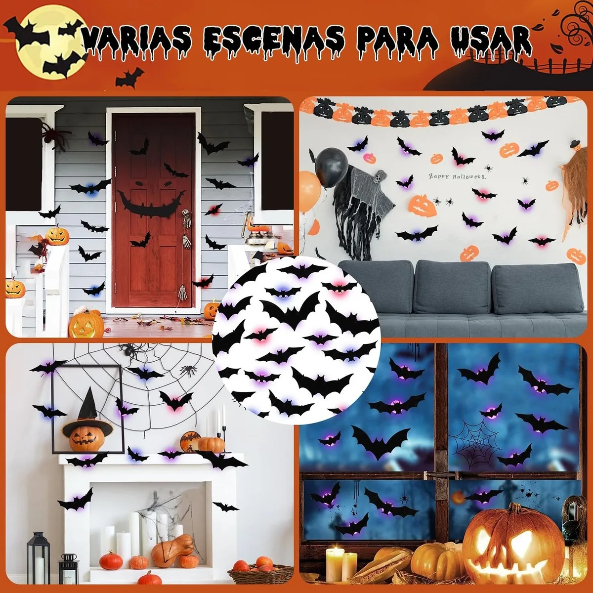 12 unidades de Halloween 3D Bat LED Flash adesivos de parede atmosfera de festa brinquedos decorativos para decoração de casa