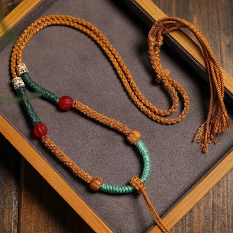 Tibetan Hand Rub Cotton String Necklace Rope Beeswax Thangka Amulet High-Grade Lanyard/Pendant Rope Ethnic Style Handmade Braid