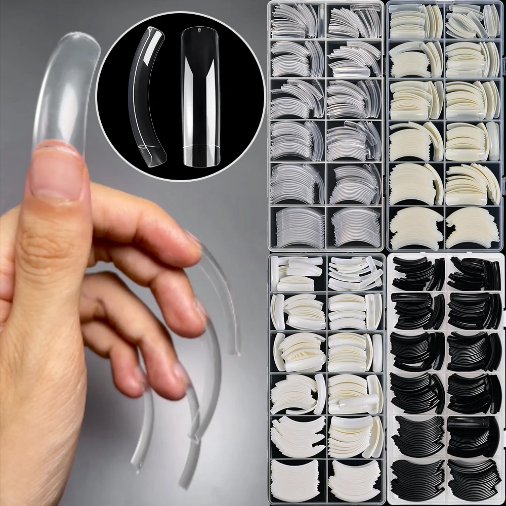 240Pcs Extra Long C-Curve Press-On Nail Tips Halfl Cover Square Hawk Curved White Fake Nail Bend Artificial Acrylic Fake Nail