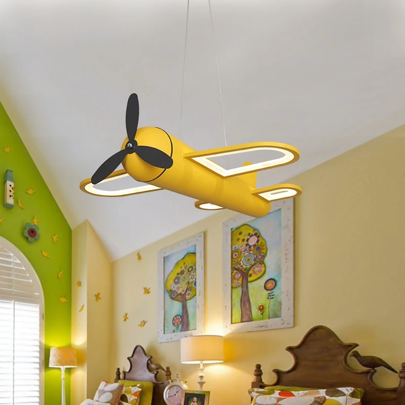 Modern Aircraft Art Chandelier Modest Ceiling Lamps for Room Children Kids Baby Boys Colorful Bedroom Led Lights Home-appliance