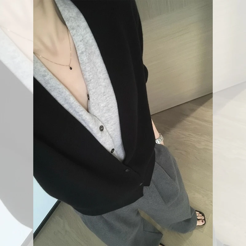 

Кардиган-свитер женский японский Харадзюку из двух частей с v-образным вырезом цветных блоков повседневный зимний кашемировый топ высокого класса универсальный топ