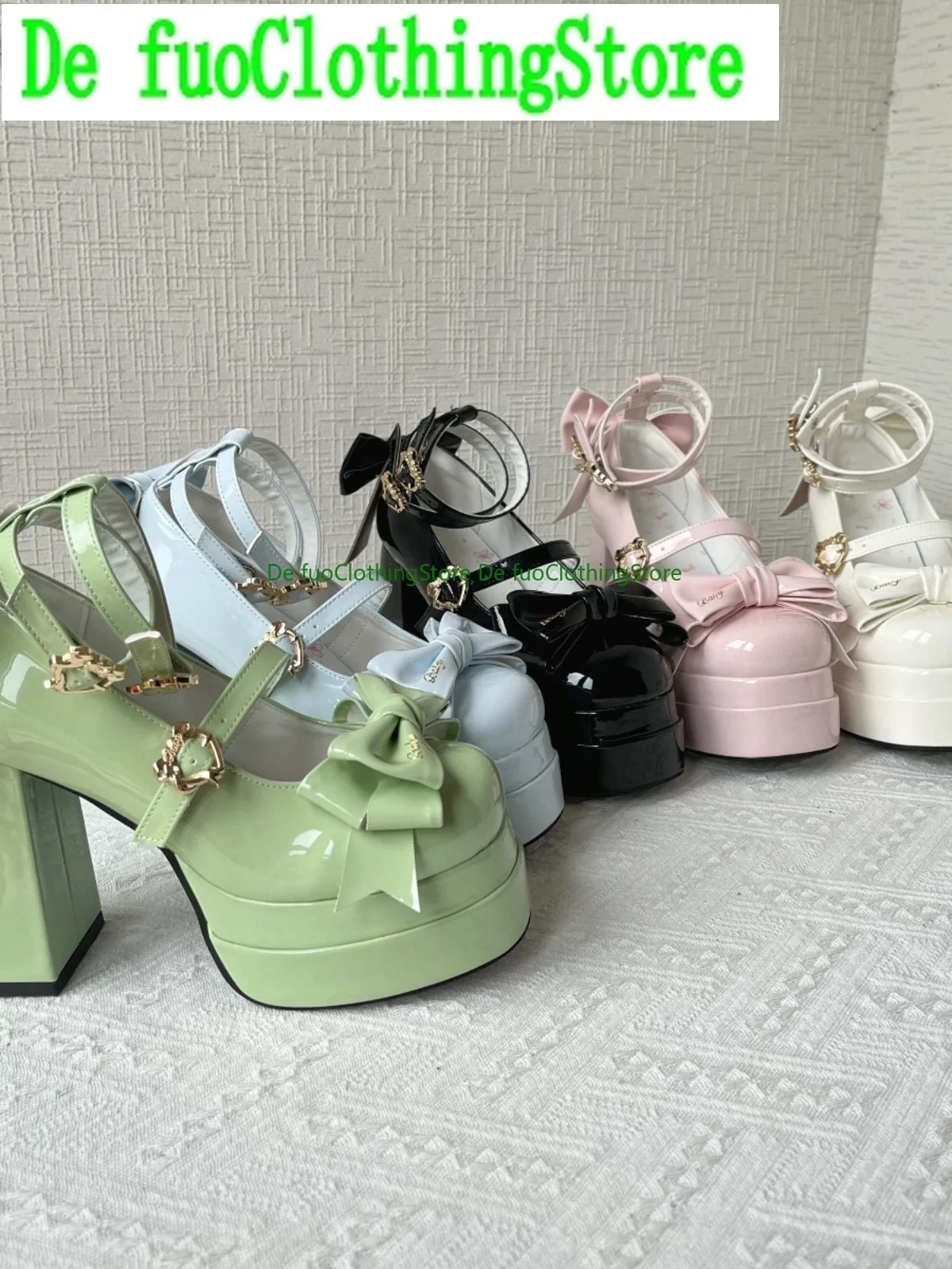 

DefuoClothing, женские кожаные туфли на высоком каблуке в стиле Лолиты в японском стиле, милые туфли-лодочки с милым бантом для девочек и круглым носком на квадратном каблуке